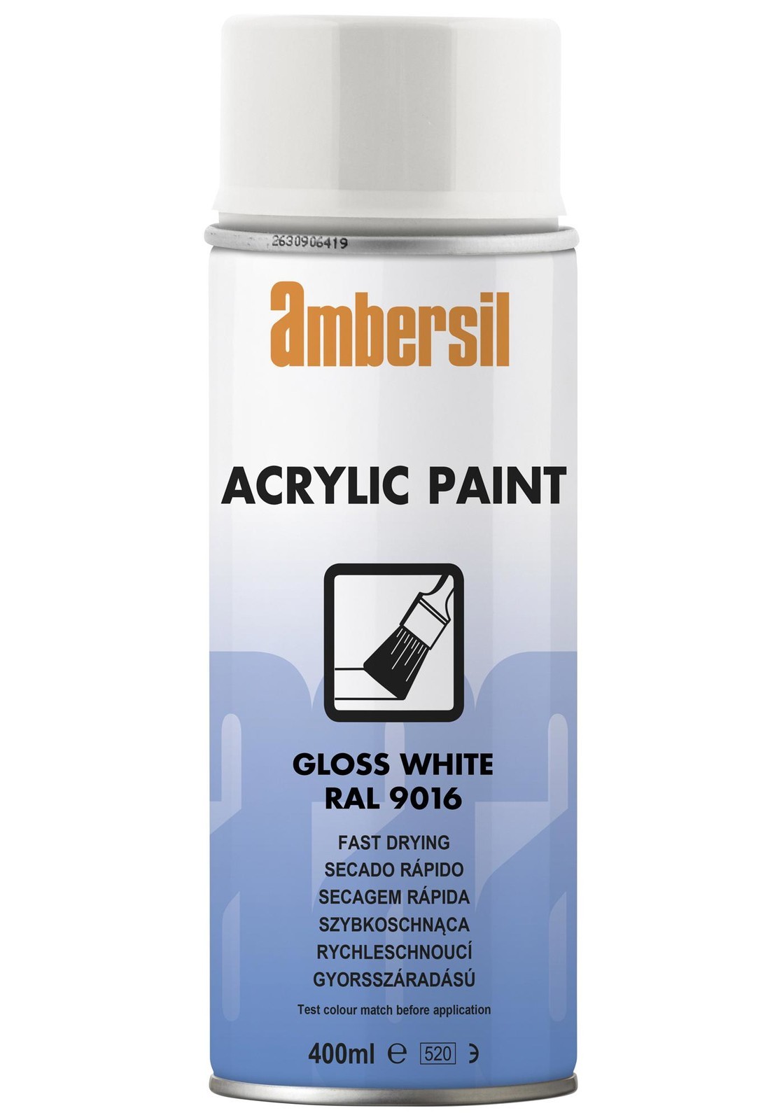 Ambersil Acrylic Paint, White Ral 9016, 400Ml Conformal Coating, Aerosol, White, 400Ml