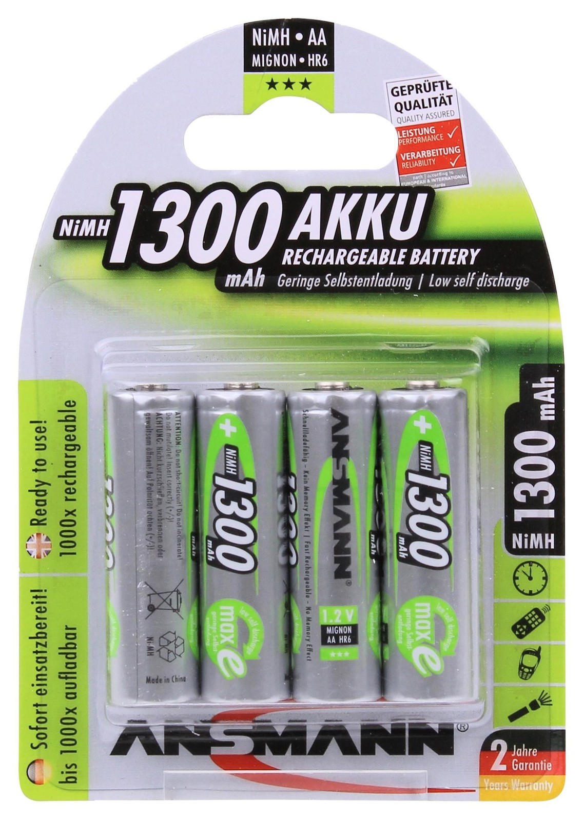Ansmann 5030792 Battery,aa,ni-Mh,1.3Ah,1.2V, Pk4
