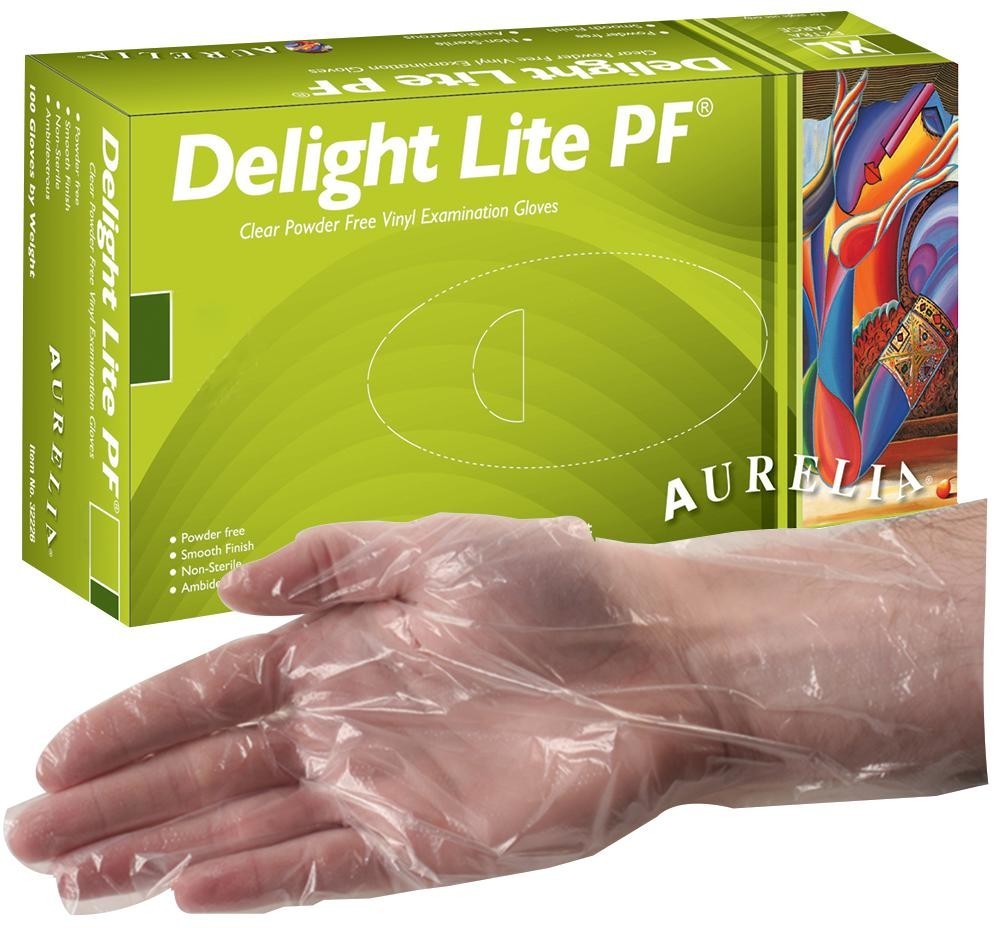 Aurelia Delight Lite Pf S Vinyl Gloves Powder Free Clear, S, Pk100