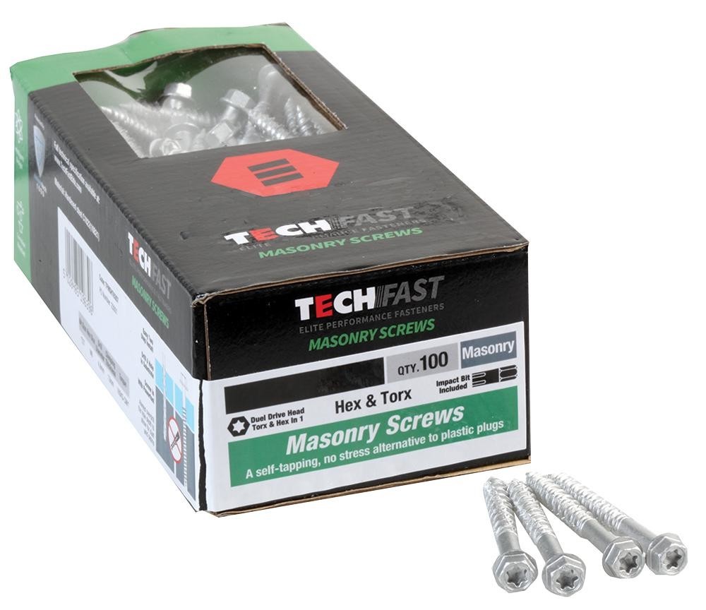 Techfast Tfmsht6345 Masonry Screw Hex 6.3X45mm Pk100