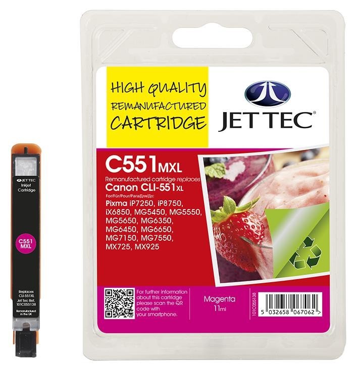 Jet Tec 101C055138 Ink Cart, Reman, Canon Cli-551Xl Magenta