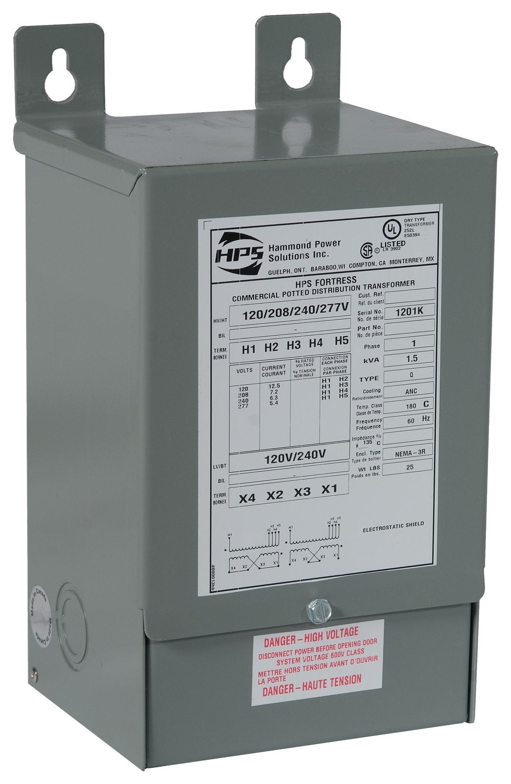 Hammond Power Solutions C1Fc25Xe Wall Mount Transformer Type: EnCapacitorsulated Isolation