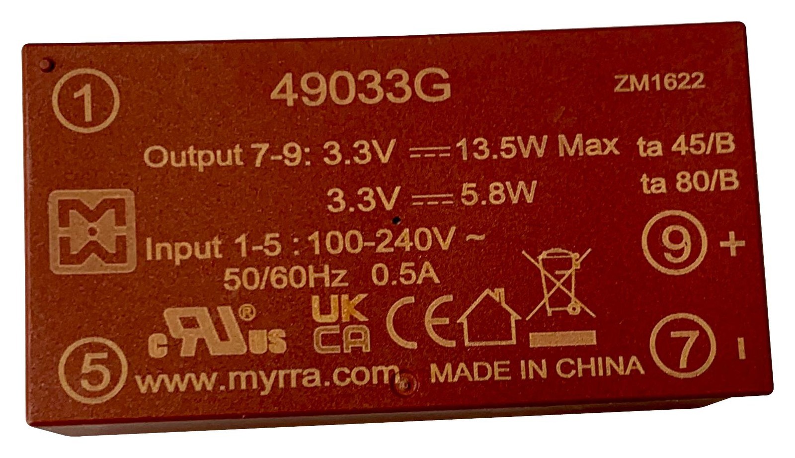 Myrra 49033G Power Supply, Ac-Dc, 3.3V, 4.4A