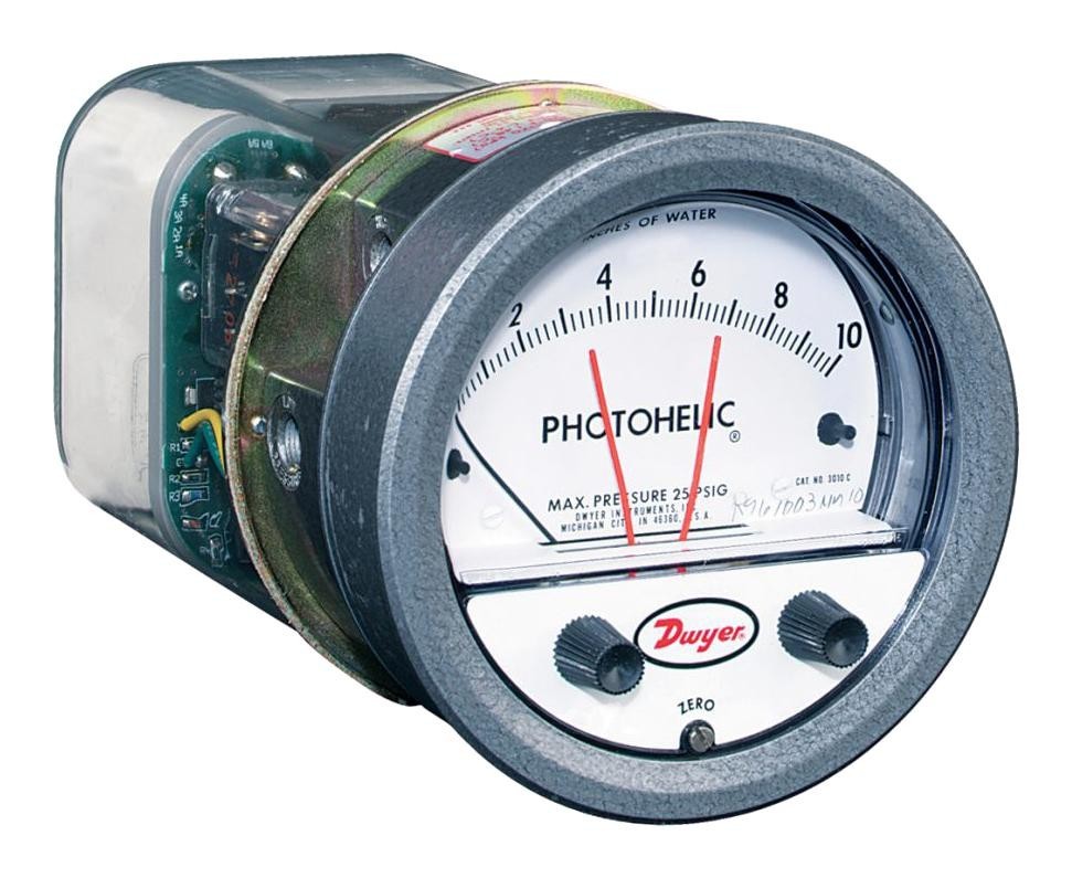 Dwyer A3310 Pressure Sw/gauge, 5In-H2O, 1/8