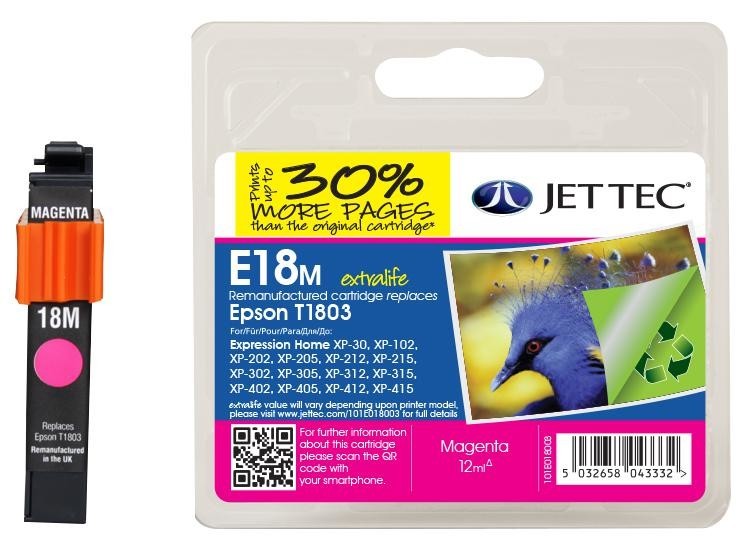 Jet Tec 101E018003 Ink Cart, Compatible,epson T1803 Magenta