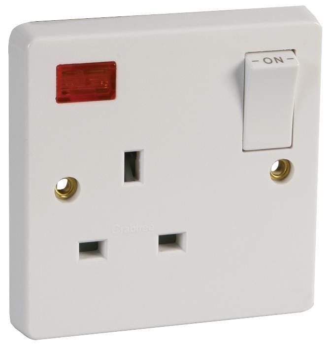 Crabtree 4304/3D 1 Gang Dp Switched Socket And Neon