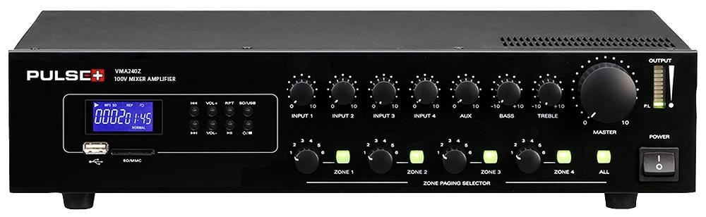 Pulse Plus Vma240Z 2U Mixer Amp, 4Zone, 100V 240W, Mp3