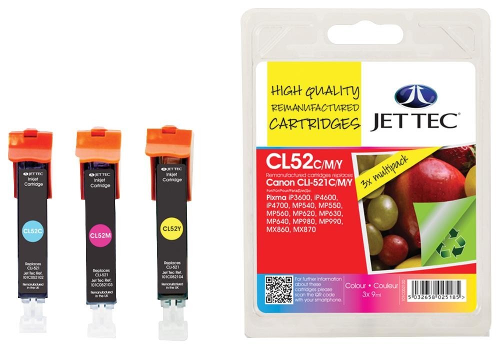 Jet Tec 101C052120 Ink Cart, Remanufactured, Cli-521C/m/y
