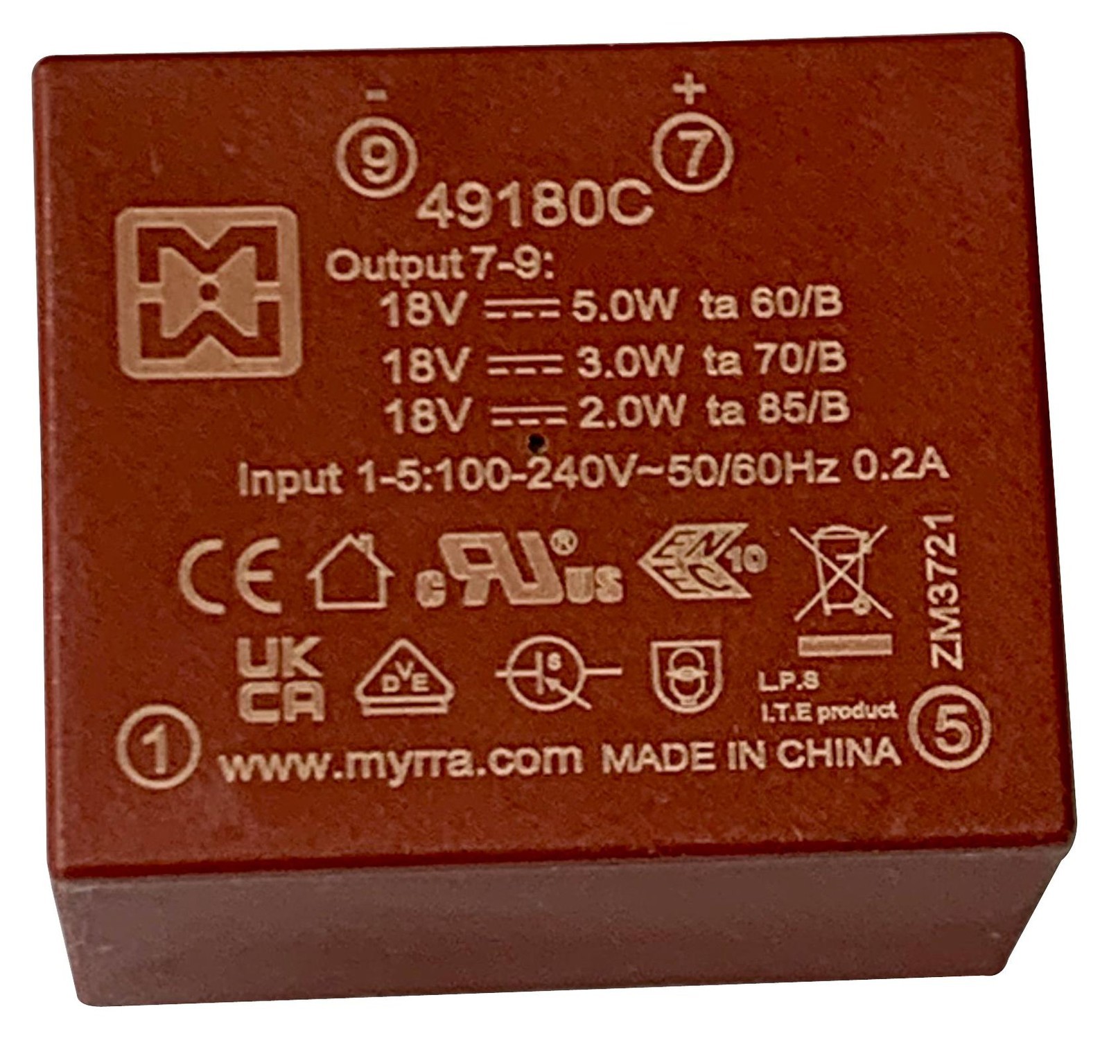 Myrra 49180C Power Supply, Ac-Dc, 18V, 0.28A