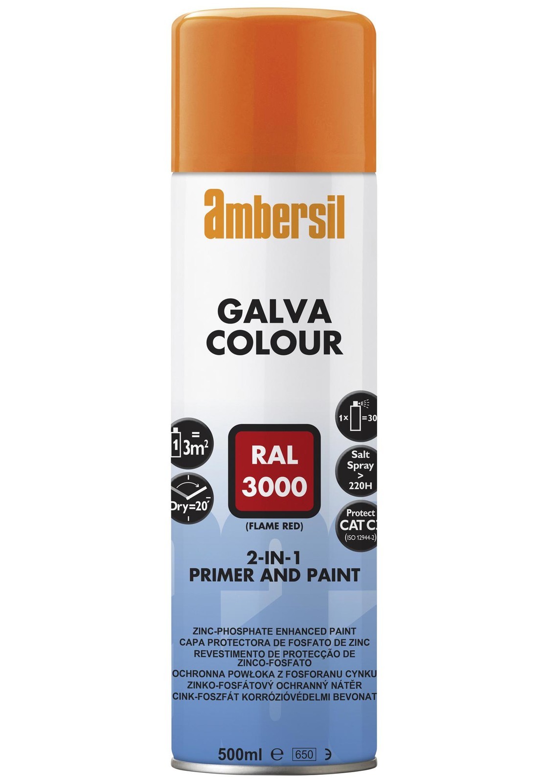 Ambersil Galva Colour Red Ral 3000, 500Ml Coating, Aerosol, 500Ml
