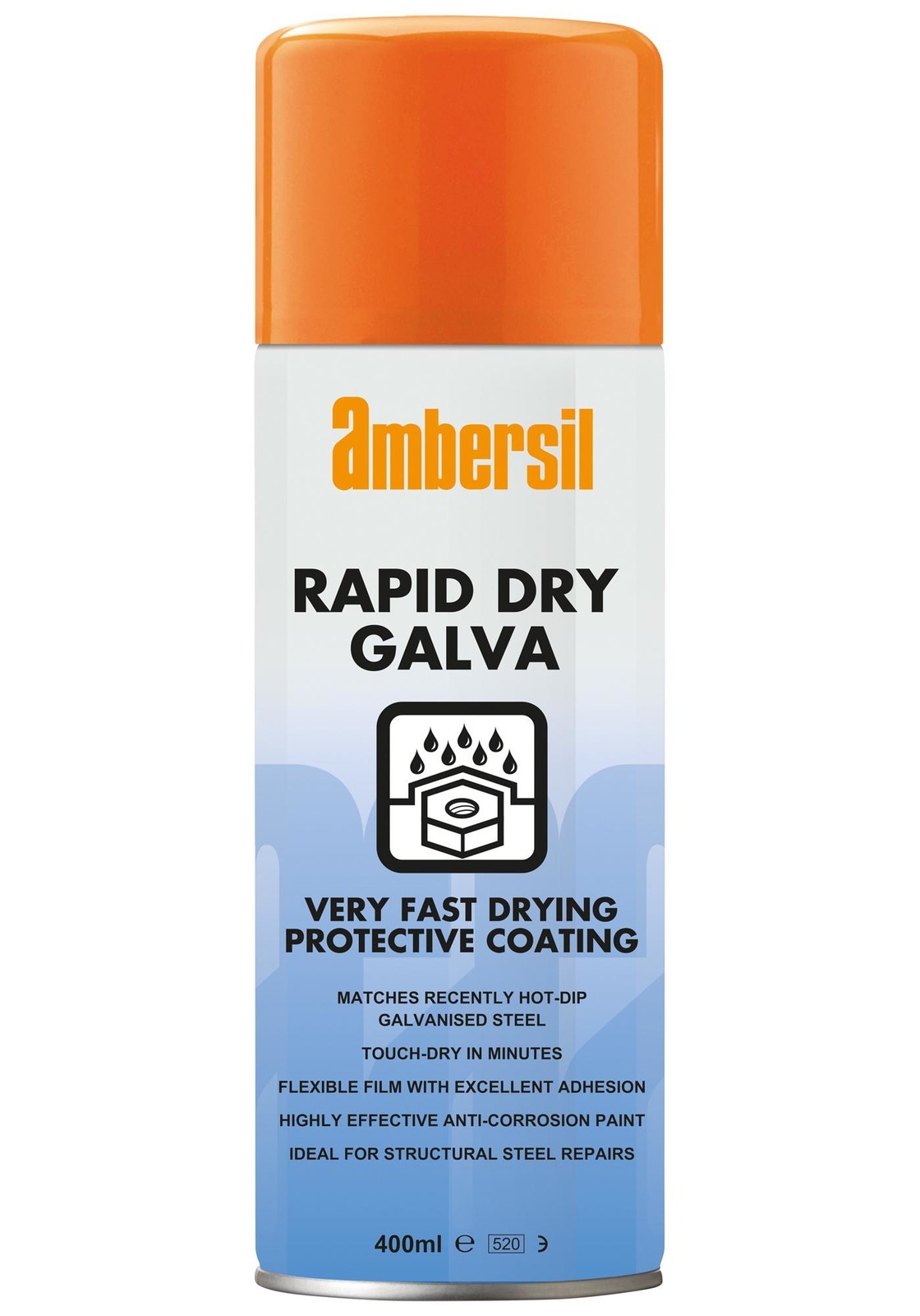 Ambersil Rapid Dry Zinc Galvanise, 400Ml Lubricant, Paint, Aerosol, 400Ml