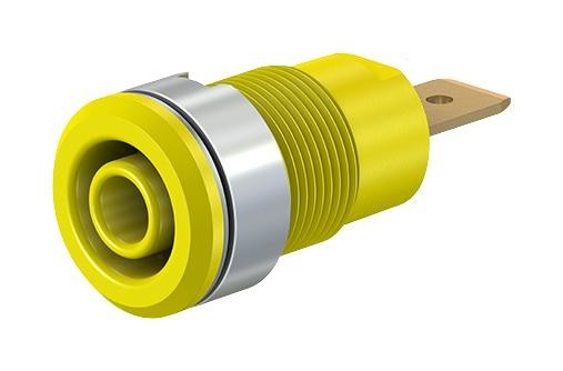 Staubli 23.3060-24 4mm Banana Jack, Panel Mount, 32 A, 1 Kv, Gold Plated Contacts, Yellow