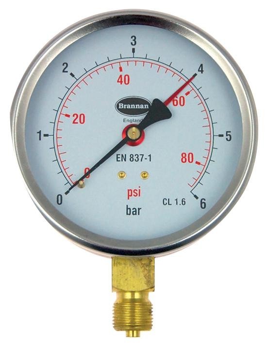 Brannan 34/654/0 Pressure Gauge, Dial, 0 To 6 Bar