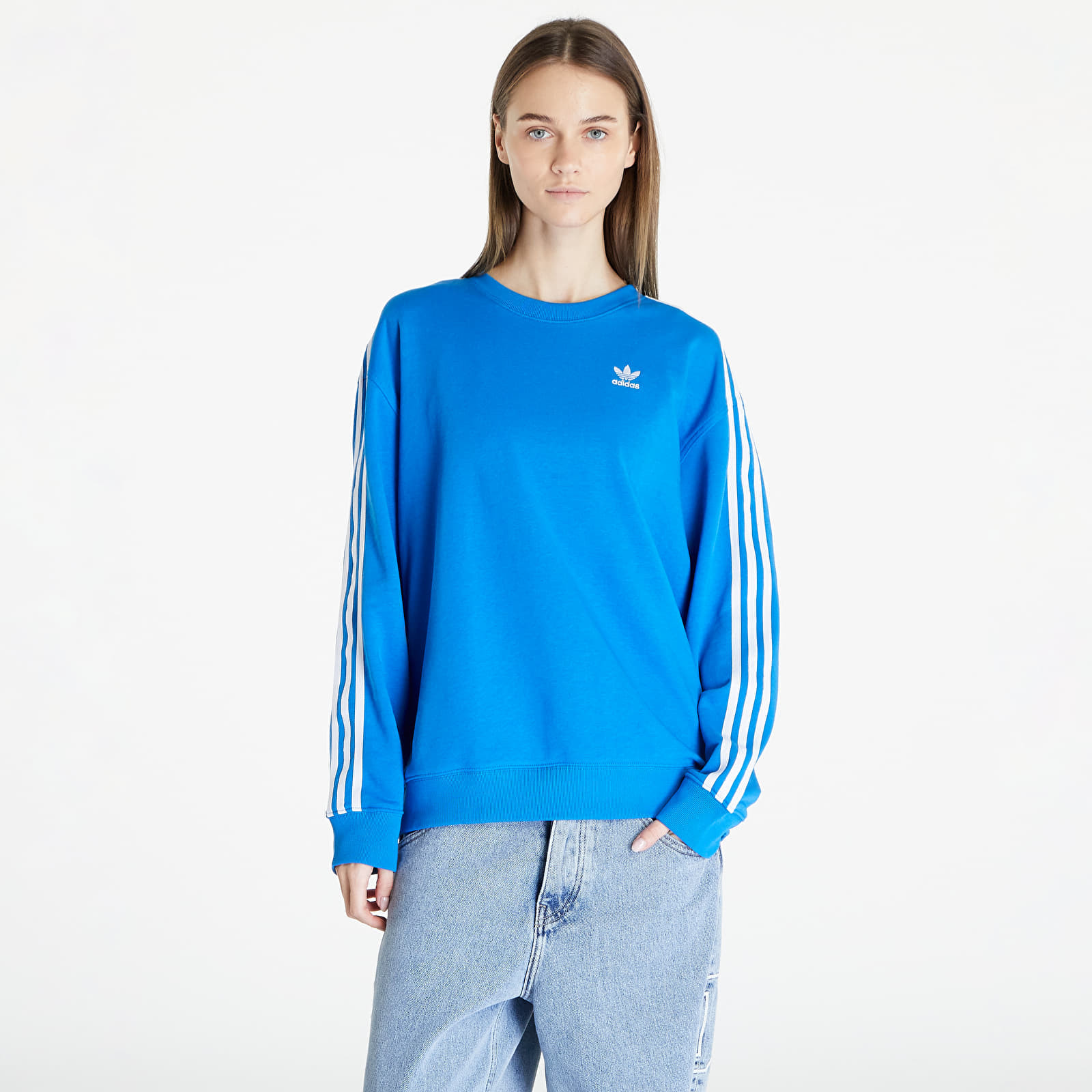 adidas 3 Stripes Oversized Crew Sweatshirt Blue Bird