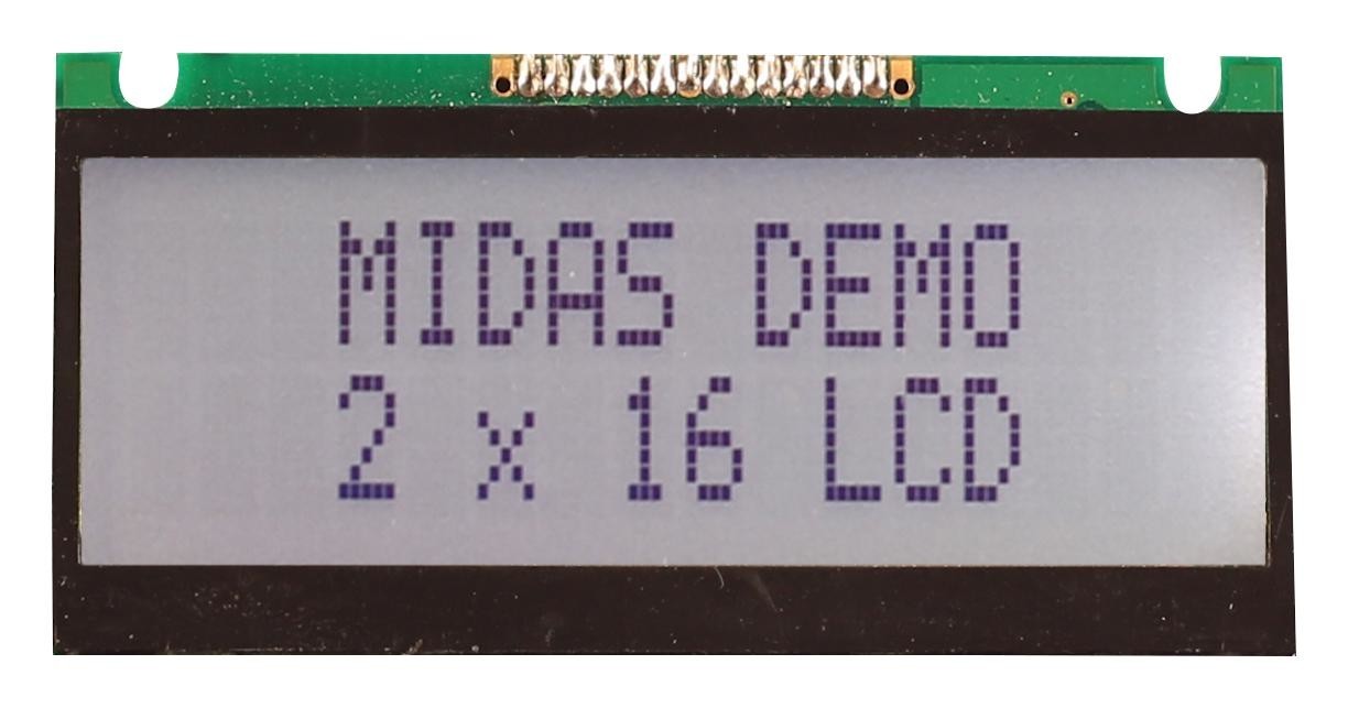 Midas Displays Mc21605Fa6We-Fptlw Lcd Module, 16 X 2, Cob, 4.69mm, Fstn