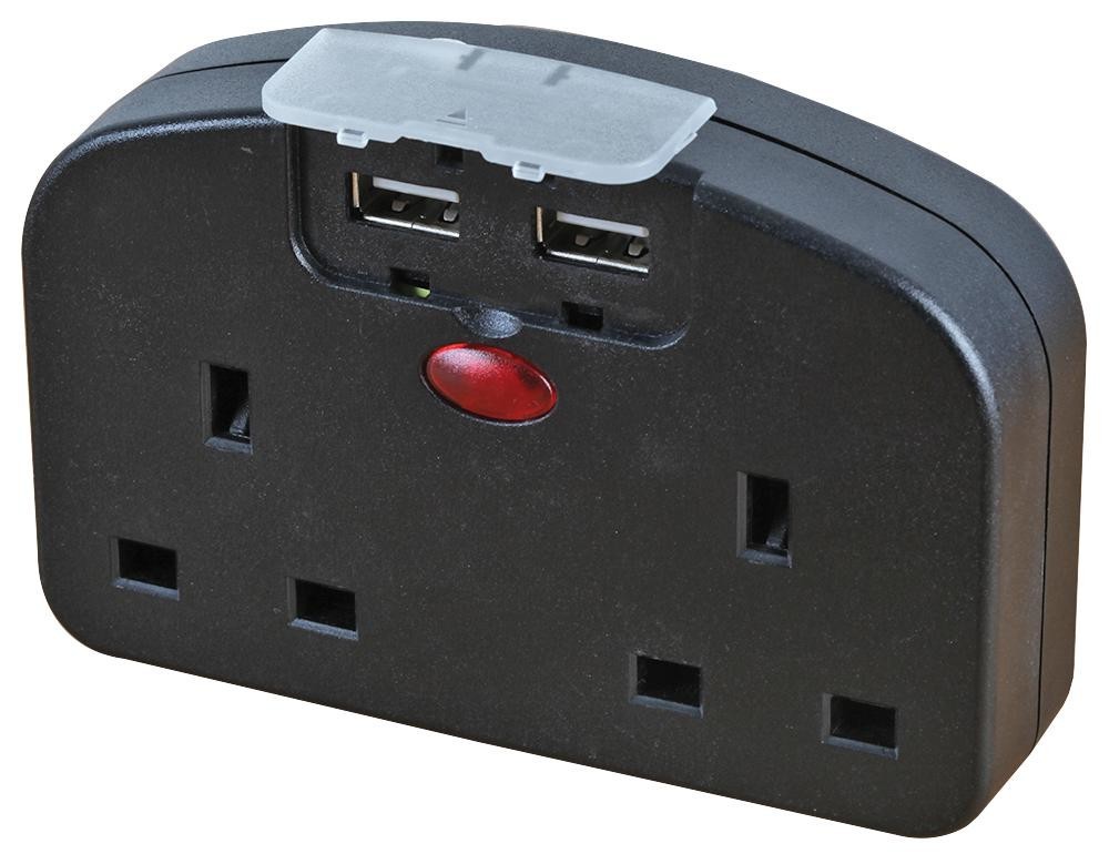 Pro Elec Pel00425 Travel Adaptor Euro 2 Way With Usb Blk