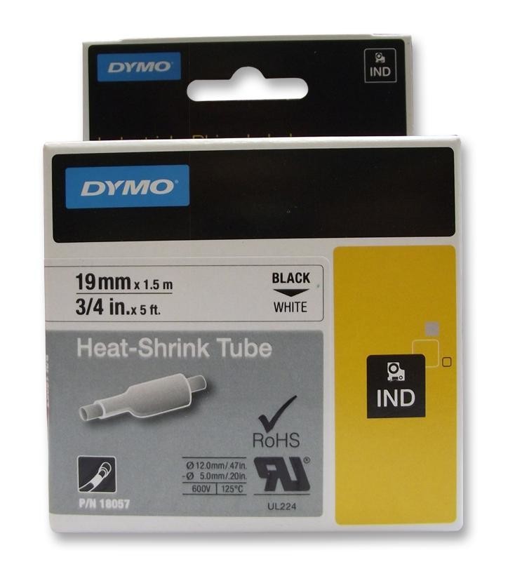 Dymo 18057 Tubing, Heat Shrink, 19mm x 1.5M, Wh