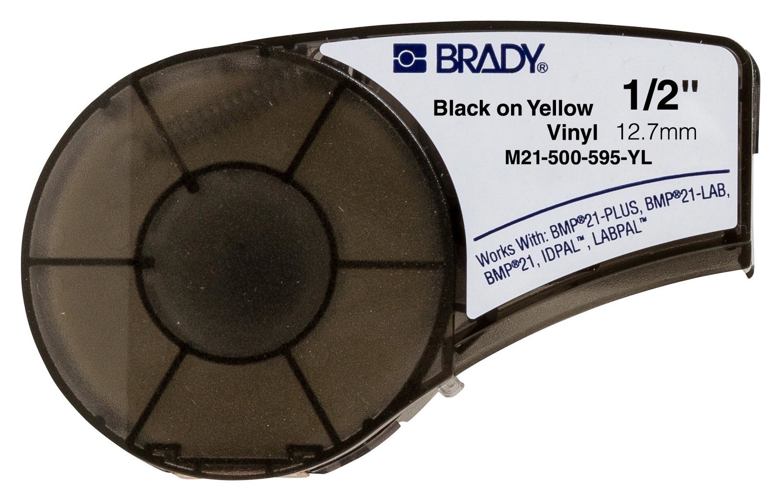 Brady M21-500-595-Yl Tape, 12.7mm X 6.4M, Vinyl Film, Blk/yel