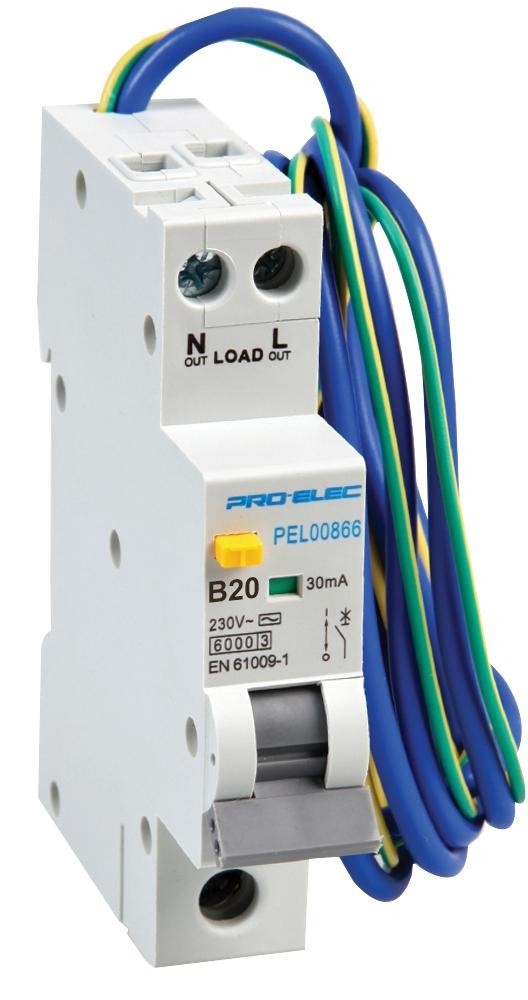 Pro Elec Pel00869 Rcbo, 1P, 20A, 230Vac