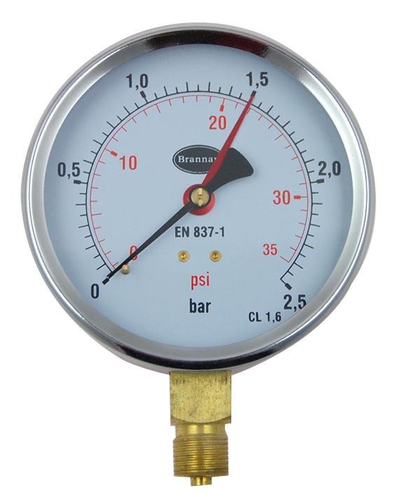 Brannan 34/652/0 Pressure Gauge, Dial, 0 To 2.5 Bar