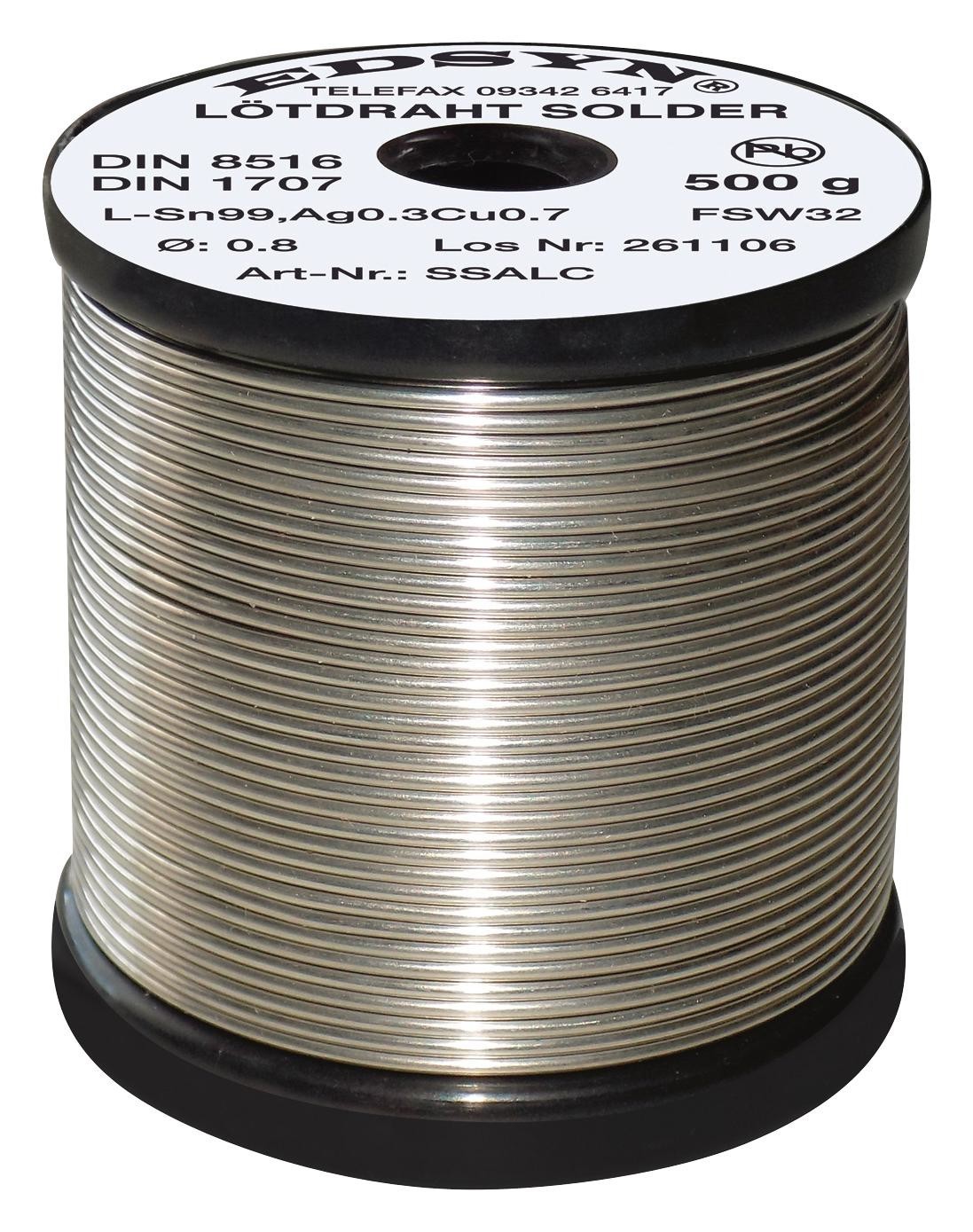 Edsyn Ssalc8250-3 Solder Wire, Sn/ag/cu, 0.8mm, 250G