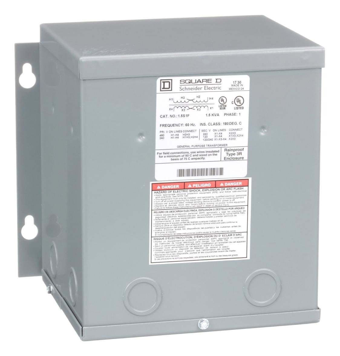 Square D By Schneider Electric 1.5S1F Wall Mount Transformer, 240 X 480V, 60Hz