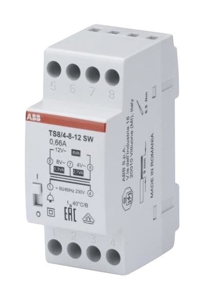 Abb Ts8/4-8-12Sw Bell Transformer, 4V/8V/12V, 2A, 8Va