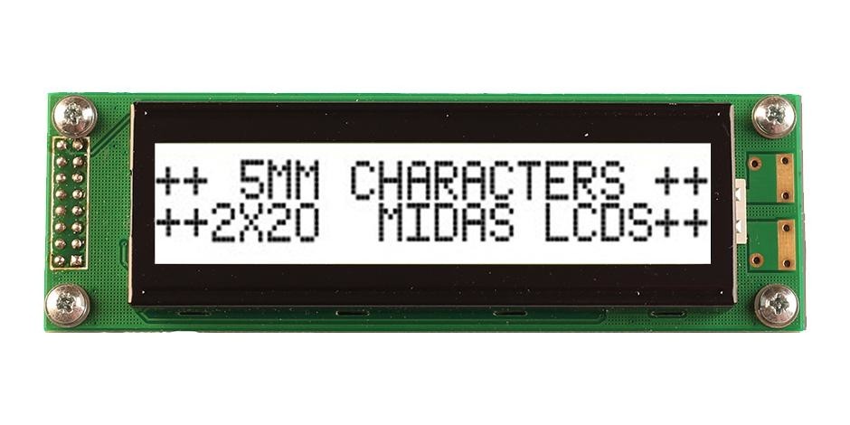 Midas Displays Mc22005A6W-Fptlw3.3-V2 Lcd Display, Cob, 20 X 2, Fstn, 3.3V