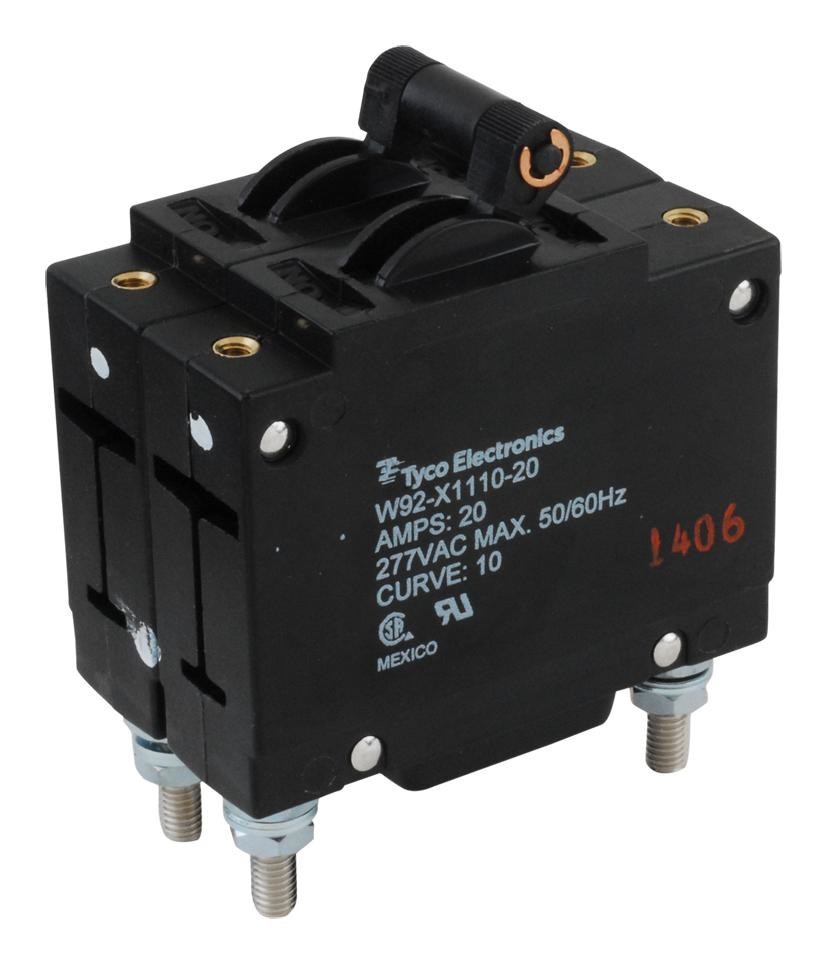 Potter & Brumfield Relays / Te Connectivity W92-X1110-20 Circuit Breaker, Hydromagnetic, 2P, 277V, 20A