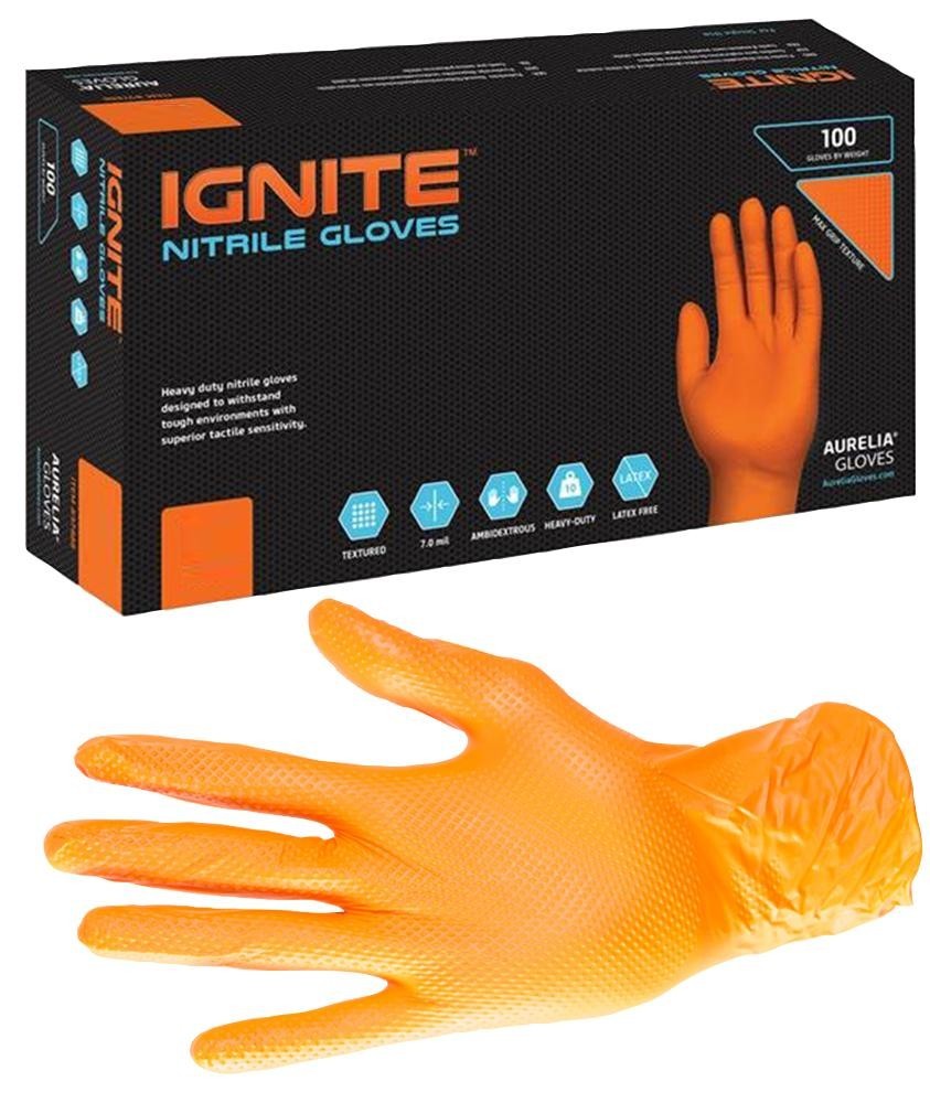 Aurelia Ignite L Orange NItrile Thick Gloves - L (Pk100)