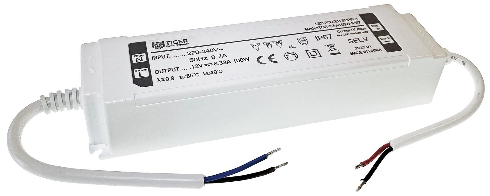Tiger Power Supplies Tgr-12V-100W-Ip67 Led Driver, Constant Voltage, 100W