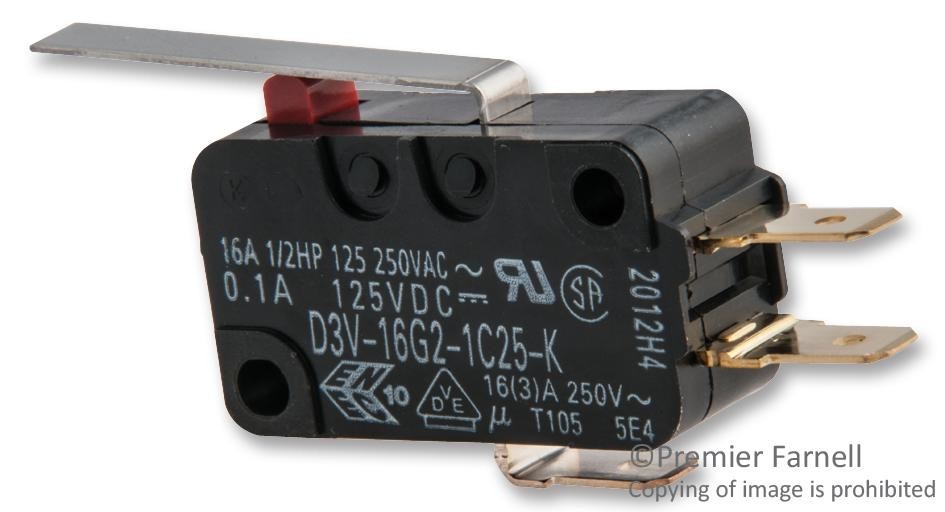 Omron Electronic Components D3V-16G2-1C25-K Microswitch, Hinge Lever, Spdt 16A 250V
