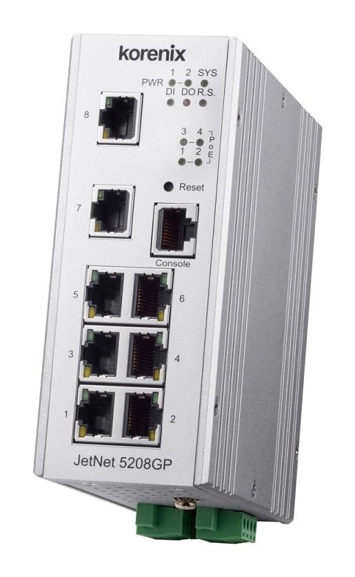 Korenix Jetnet 5208Gp-U Ethernet Switch, 10Mbps, 100Mbps, 1Gbps