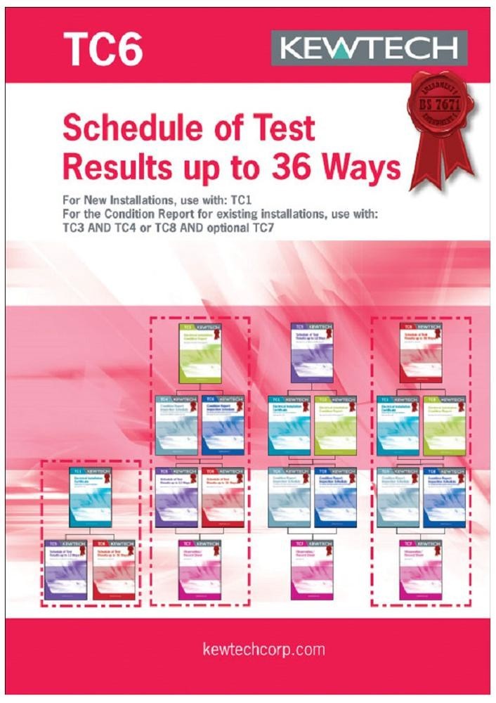 Kewtech Tc6 Test Results Book, Boards Over 12 Ways