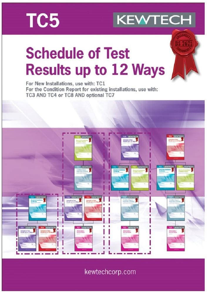 Kewtech Tc5 Test Results Book, Boards Up To 12 Ways