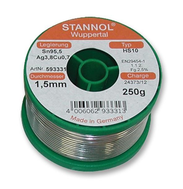 Stannol 631954 Solder Wire, 95.5/3.8/0.7, 0.5mm, 250G
