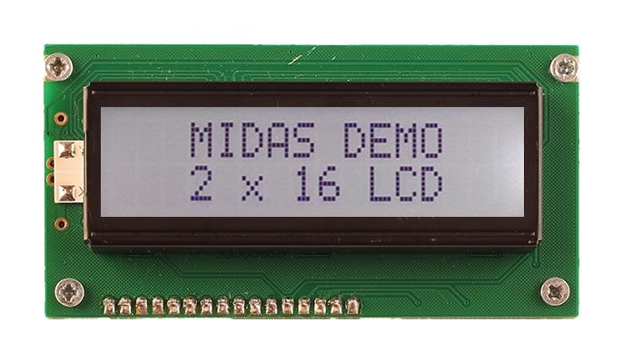 Midas Displays Mc21605A6W-Fptlw3.3-V2 Lcd Display, Cob, 16 X 2, Fstn, 3.3V