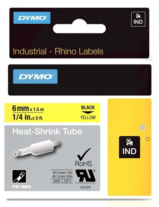 Dymo S0718270 Tubing, Heat Shrink, Yellow, 6mm