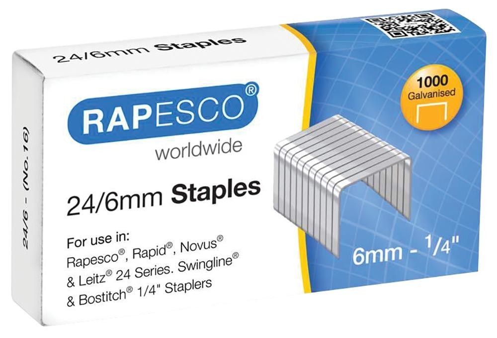 Rapesco S24607Z3 Staples, 24/6mm, Galvanised, Box Of 1000