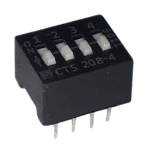 Cts 208-4 Dip Switch, 0.1A, 50Vdc, 4Pos, Tht