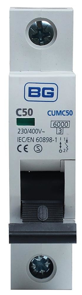 Bg Electrical Cumc50-01 50A Type C Mcb, Single Pole, 6Ka