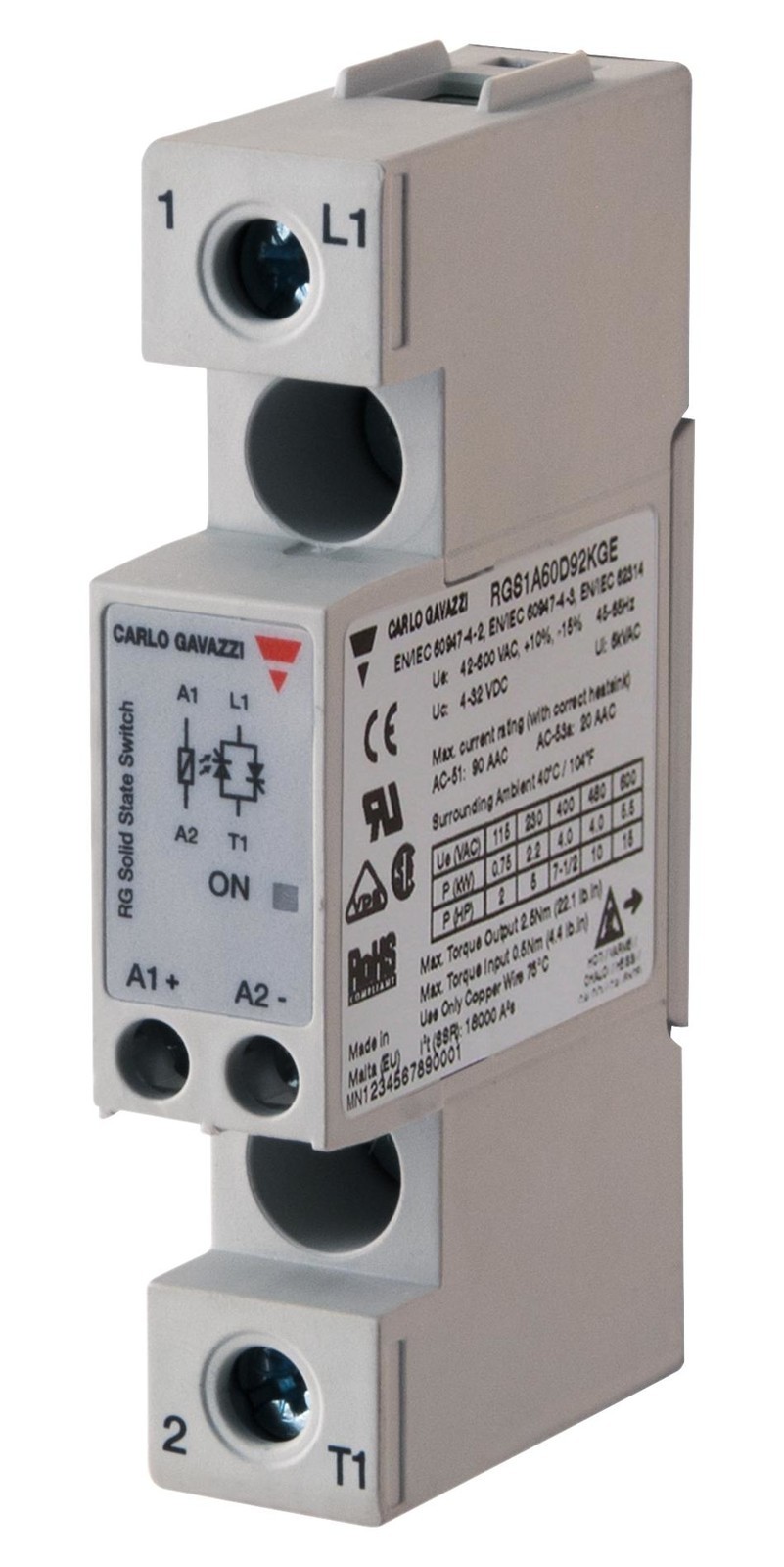 Carlo Gavazzi Rgs1A60D50Kge Solid State Relay, Spst, 50A, 42-600Vac