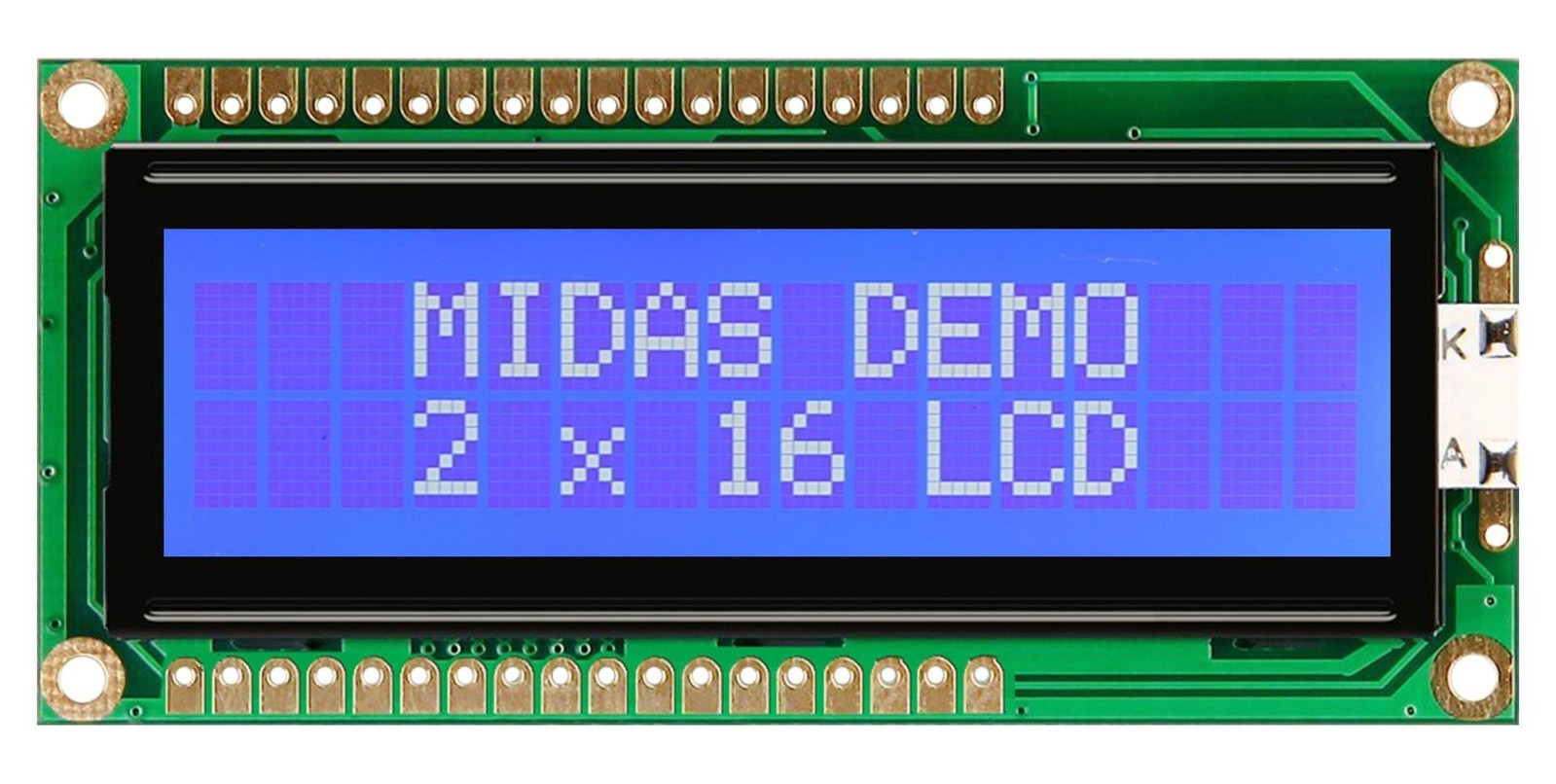 Midas Displays Mc21605G6W-Bnmlw3.3-V2 Lcd Display, Cob, 16 X 2, Blue Stn, 3.3V