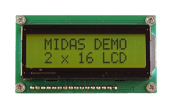 Midas Displays Mc21605H6W-Sptly3.3-V2 Lcd Display, Cob, 16 X 2, Stn, 3.3V