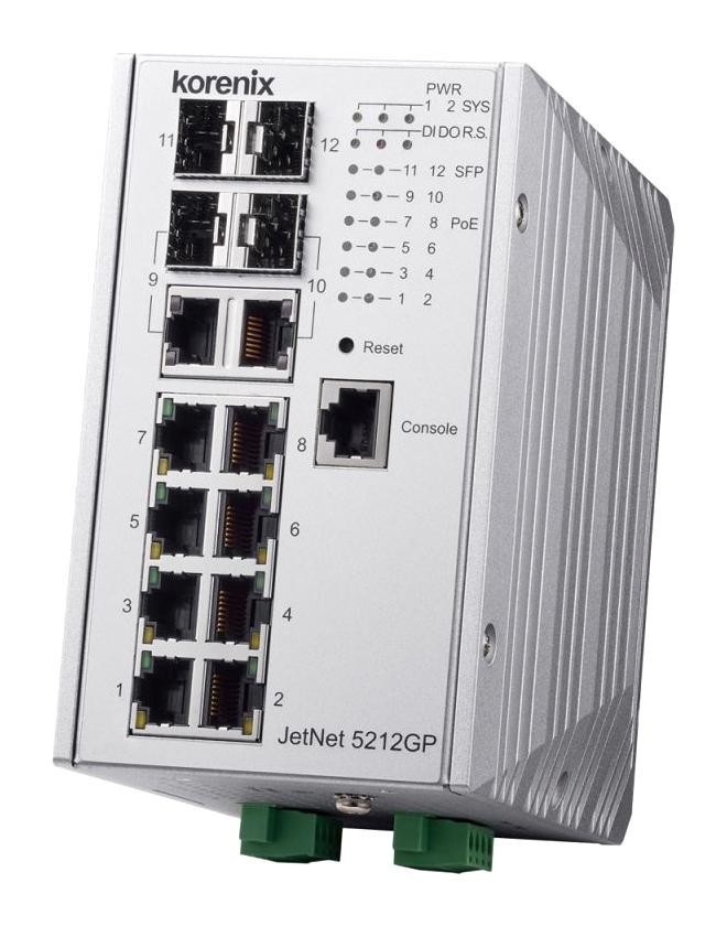 Korenix Jetnet 5212Gp-2C2F Ethernet Switch, 10Mbps, 100Mbps, 1Gbps