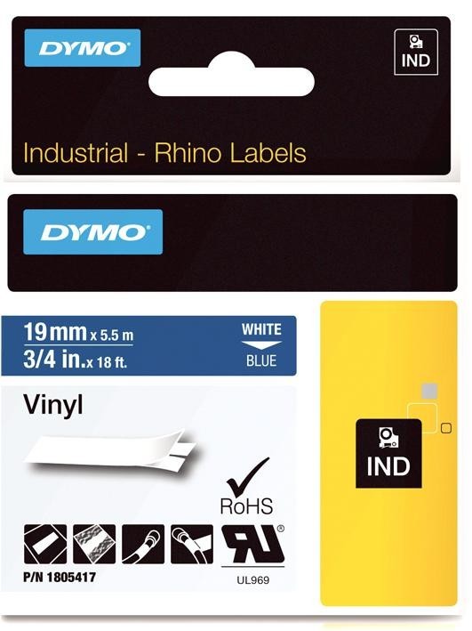 Dymo 1805417 Tape Vinyl White On Blue 19mm
