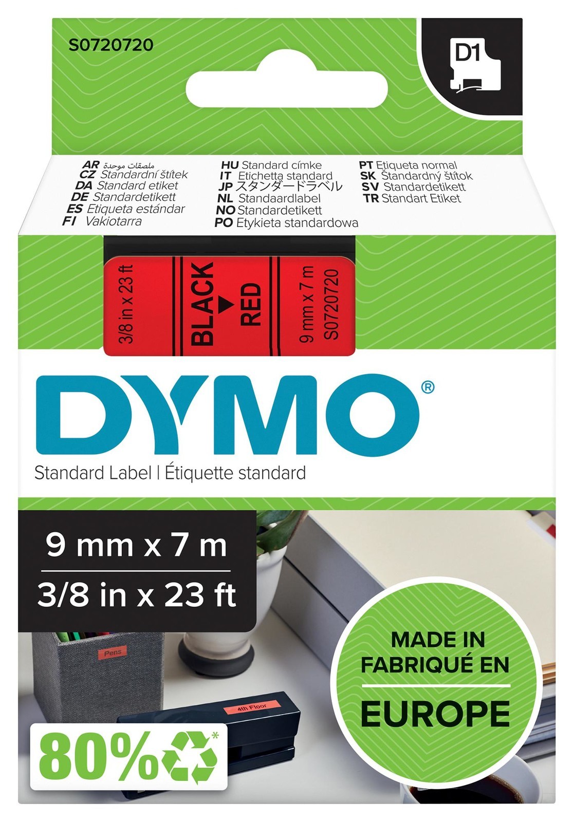 Dymo 40917 Tape, Black/red, 9mm