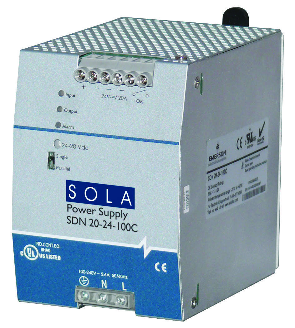 SolaHD Sdn20-24-100C Ac-Dc Converter, Din Rail, 1 O/p, 480W, 20A, 24V