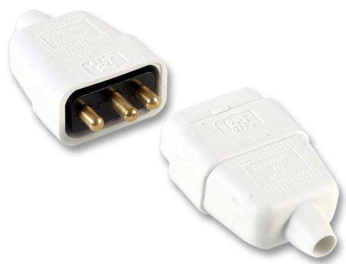 Pro Elec 0129-W Connector Rubber 10A 3 Pin White