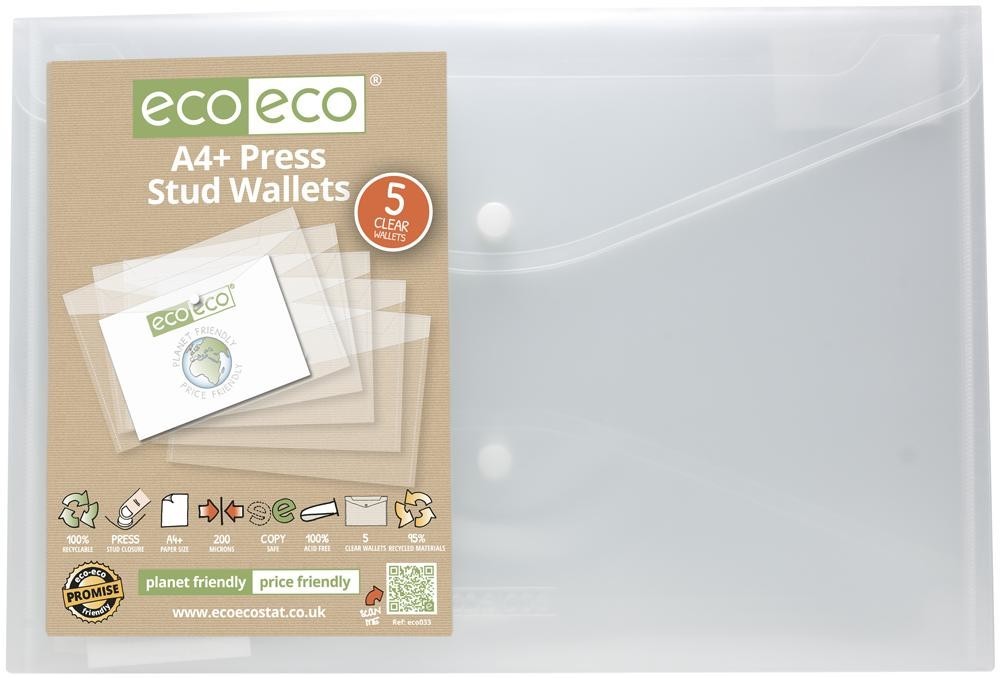 Eco-Eco Eco033 Pack 5 A4+ Press Stud Wallets